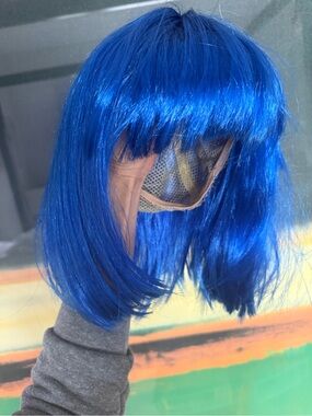Electric Blue Synthetic Bob Wig with Fringe